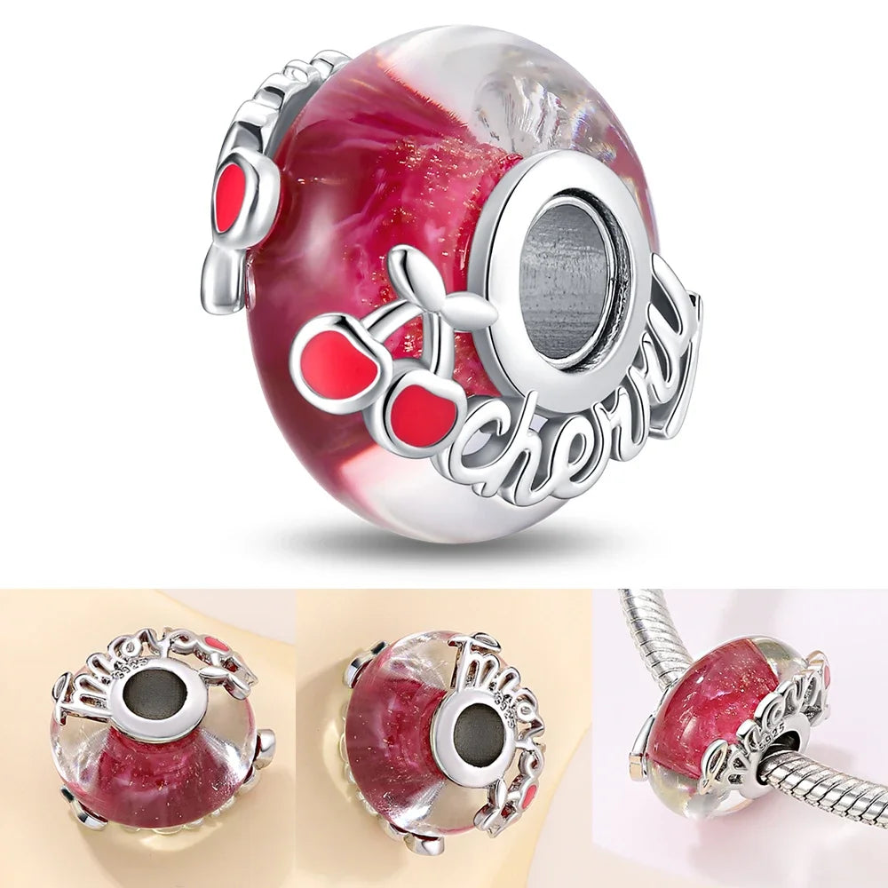 Colorful Flower Murano Glass Charm Fit Original Bracelet Necklace Heart 925 Sterling Silver Murano Glass Fine Jewelry Dabfavshop