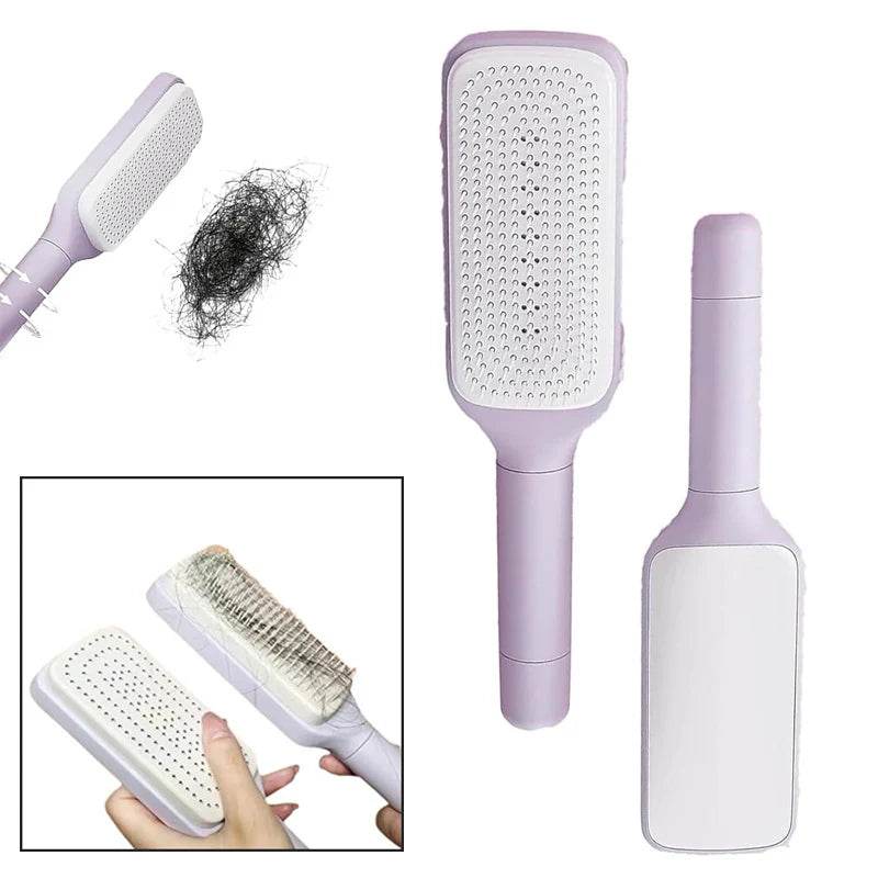 Automatic Self-Cleaning Hairbrush Rotating Retractable Anti-Static, Scalp Comb Massage - Dabfavshop