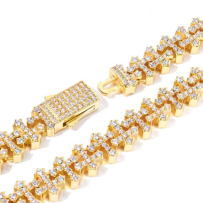 Iced Cross Chain Necklace Men Cubic Zirconia Cross Chain with Spring Clasp Fashion Jewelry Gift