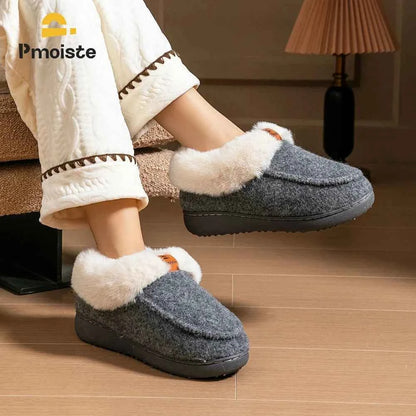 Platform Slippers Women Wedge Memory Foam  TPR Non Slip Sole Warm Fuzzy Winter Durable Bedroom Shoes Cozy Comfort