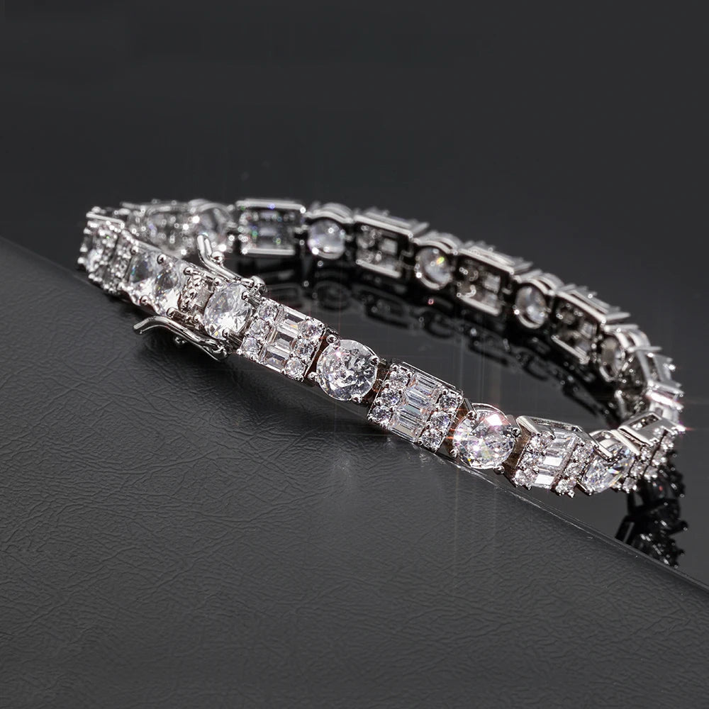 Iced Diamond Tennis Chain Silver Plated Brass Bling Circle Square Cubic Zirconia Necklace Dabfavshop
