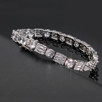 Iced Diamond Tennis Chain Silver Plated Brass Bling Circle Square Cubic Zirconia Necklace Dabfavshop