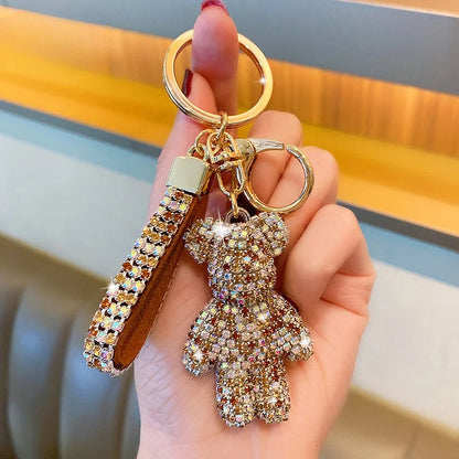 Rhinestone Bear Keychain Pendant Handmade Metal Keyring for Women Men Car Anime Animal Themed Accessory Unisex Key Chain Gift Dabfavshop