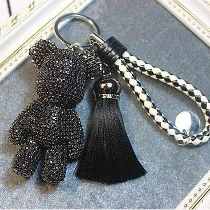 Rhinestone Gloomy Bear Keychain Handmade Car Tassel Key Chain Ring Holder Pendant Bag Charm for Women Dabfavshop