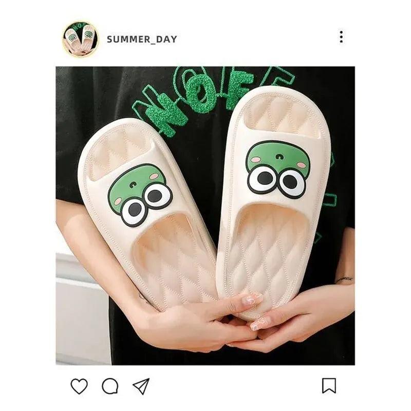 Summer Beach Slides Bathroom Anti Slip Home Flip Flops Cartoon Frog Soft Sandals - Dabfavshop