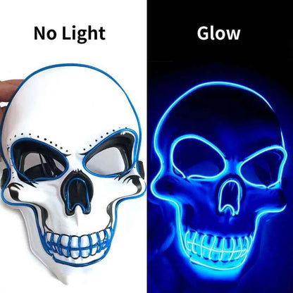 Halloween Horror Skull Mask LED Cold Light Full Face Cosplay Mask for Adults Luminous Party Decoration Adult Size Foam Paper