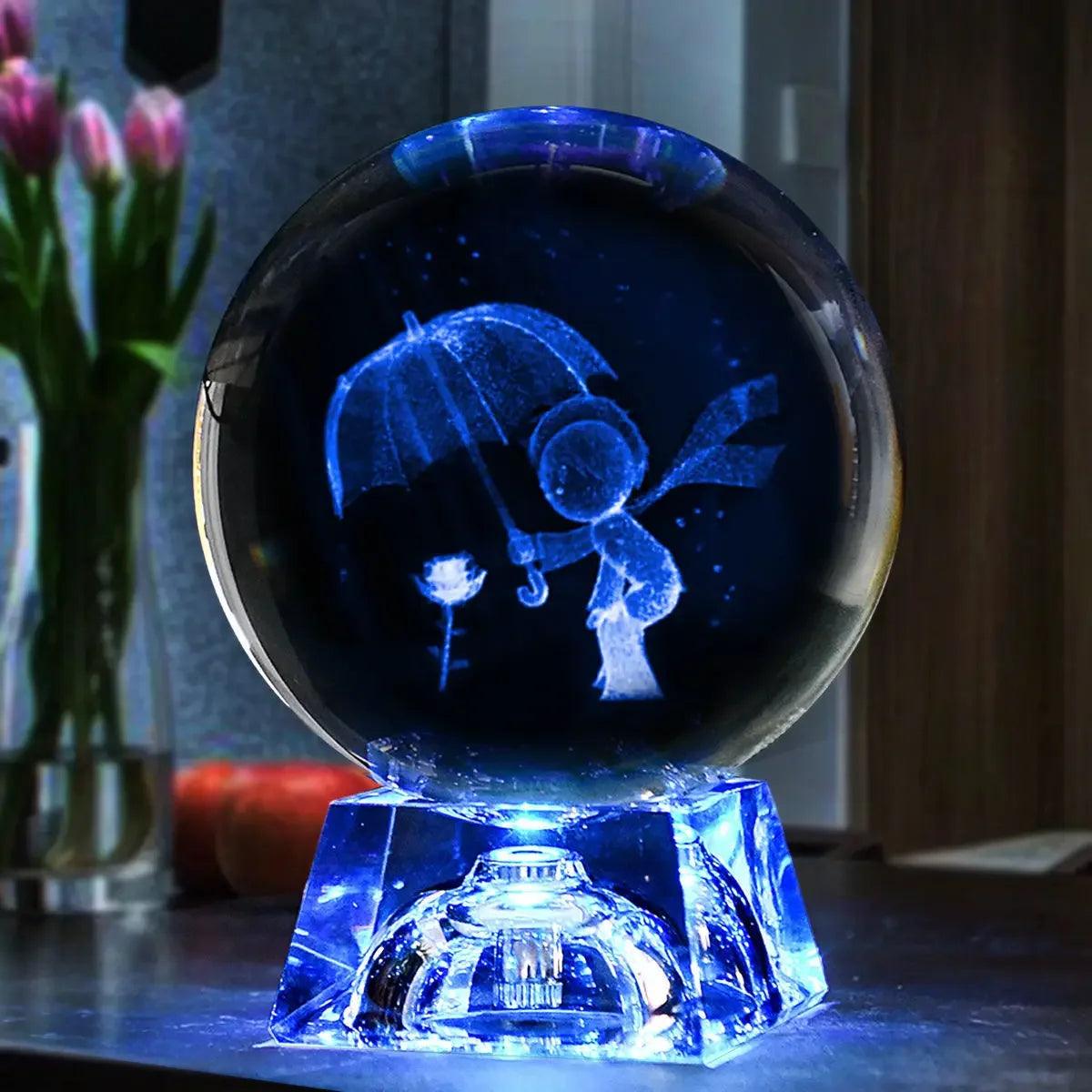 LED Crystal Ball 3D Solar System Planets Crystal Ball Glass Ball Home Decoration Valentine's Day Gift Ornament - Dabfavshop