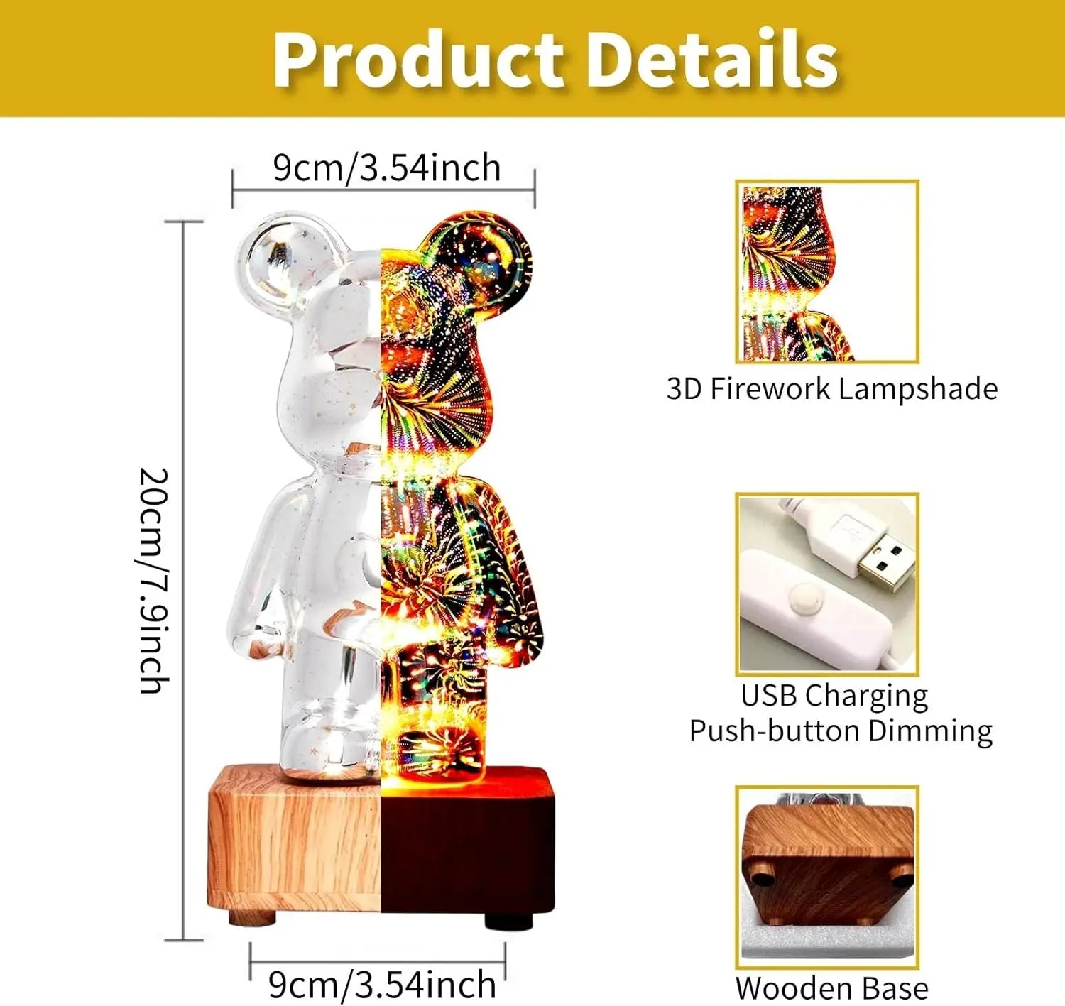LED 3D Bear Fireworks Night Light Dabfavshop