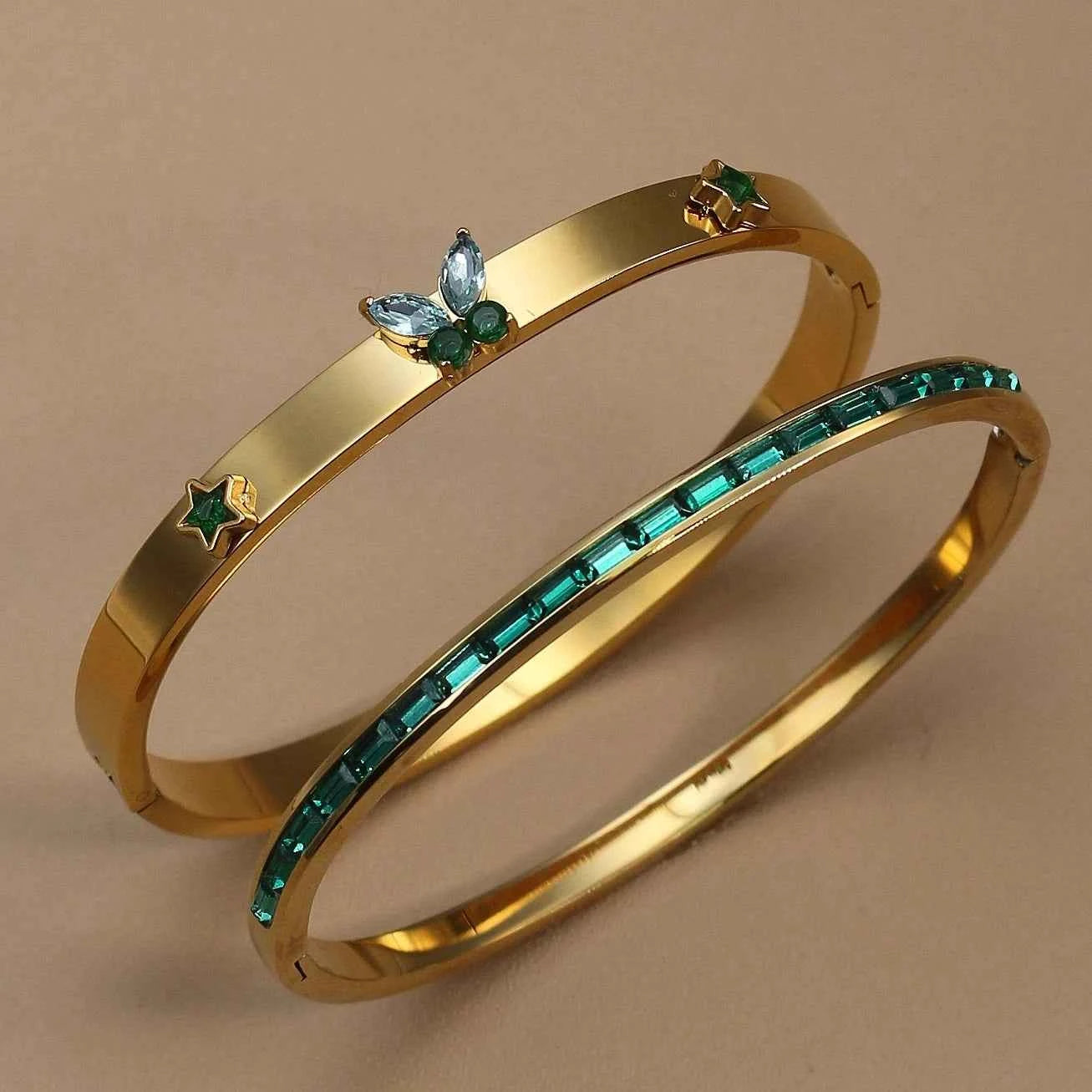 Stainless Steel Green Crystal Gold Color Bracelet