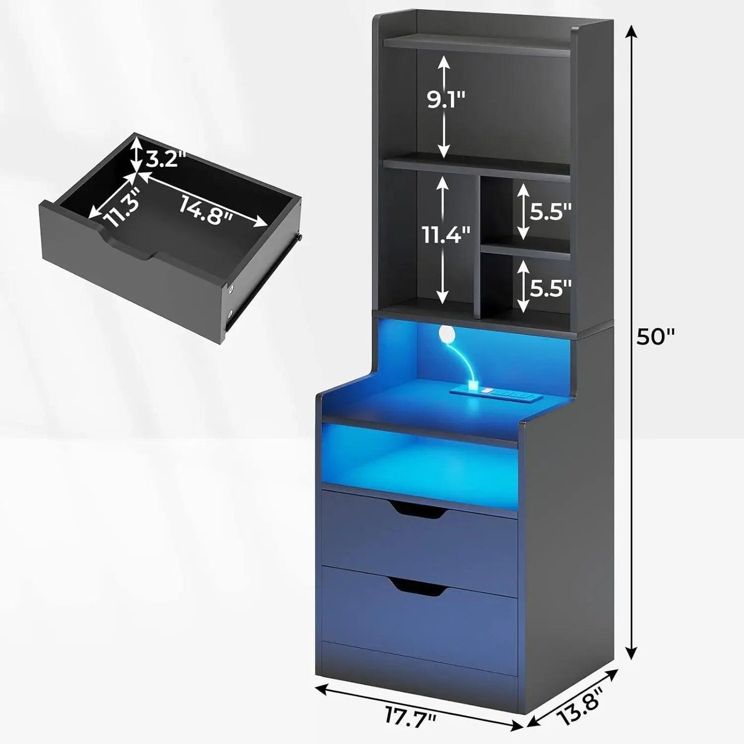 Tall Nightstand Set LED With Charging Station - Dabfavshop