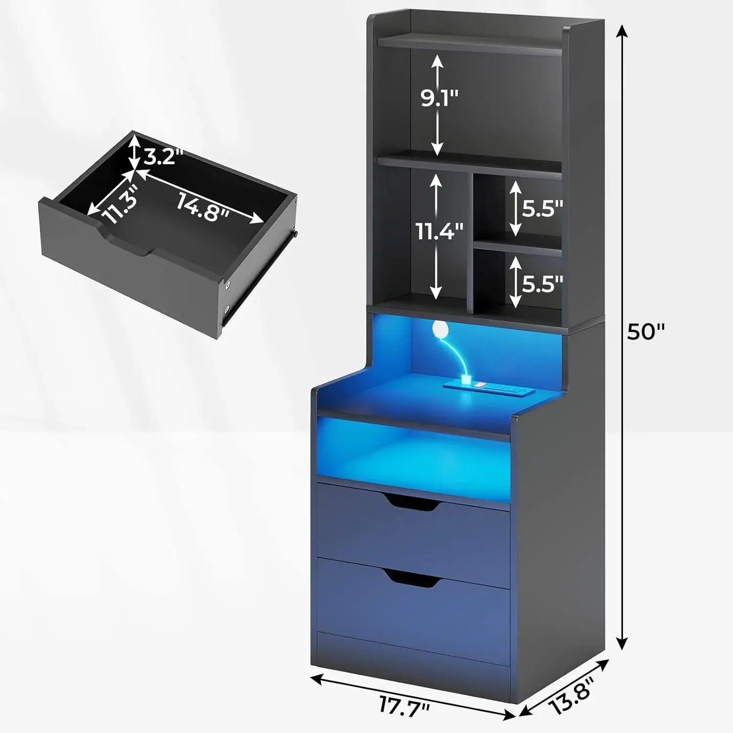 Tall Nightstand Set LED With Charging Station - Dabfavshop