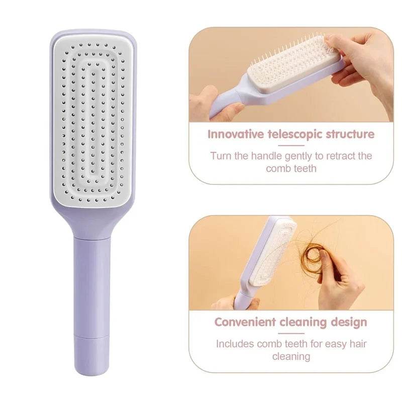Automatic Self-Cleaning Hairbrush Rotating Retractable Anti-Static, Scalp Comb Massage - Dabfavshop