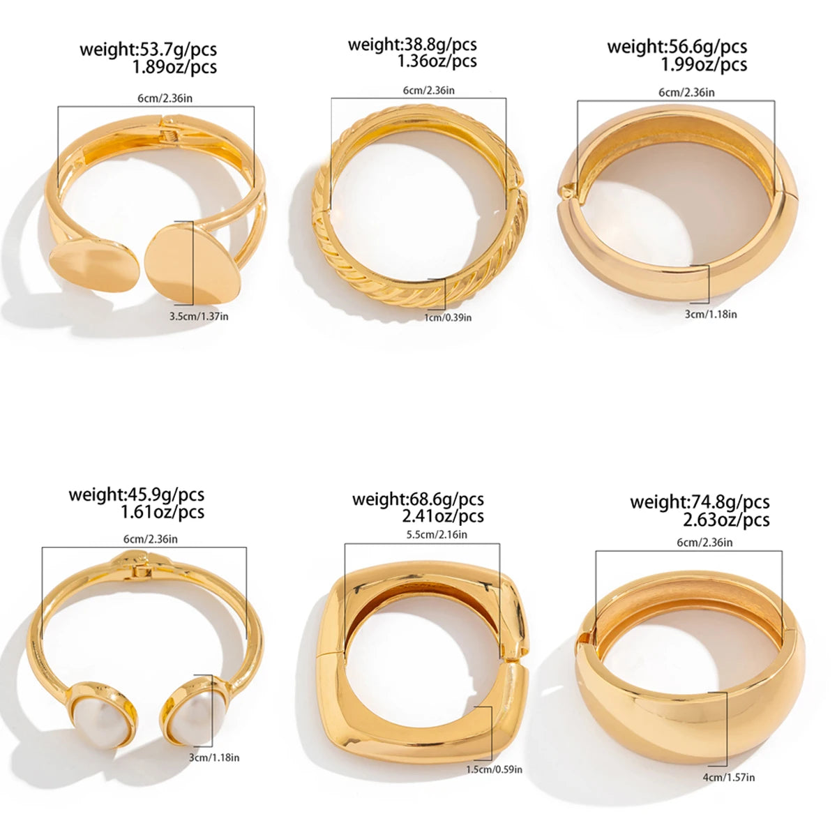 6 Styles Geometric Gold Color Cuff Spring Bangles Wide Hand Bracelets Dabfavshop