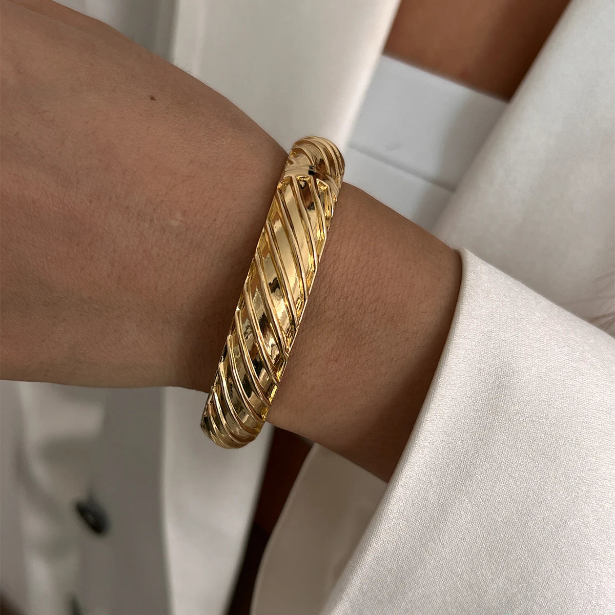 6 Styles Geometric Gold Color Cuff Spring Bangles Wide Hand Bracelets Dabfavshop