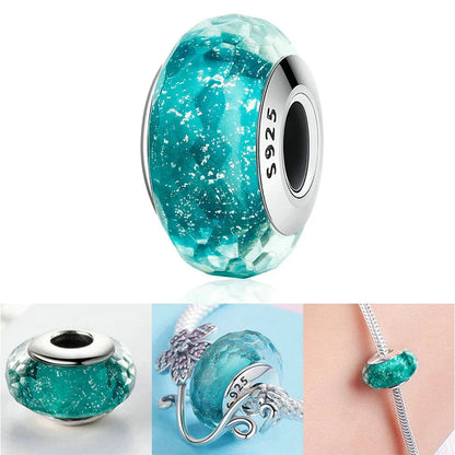 Colorful Flower Murano Glass Charm Fit Original Bracelet Necklace Heart 925 Sterling Silver Murano Glass Fine Jewelry Dabfavshop