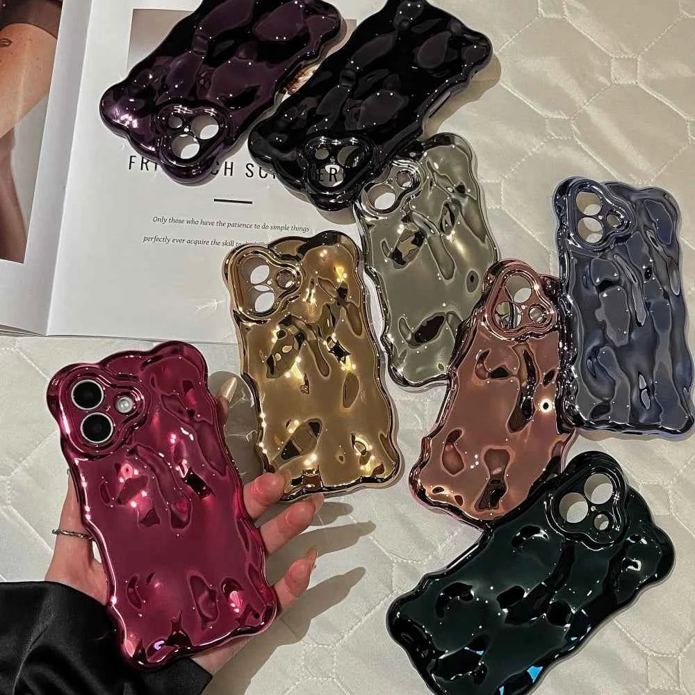 Luxury Curved Waves 3D Bubble Plating Phone Case For iPhones