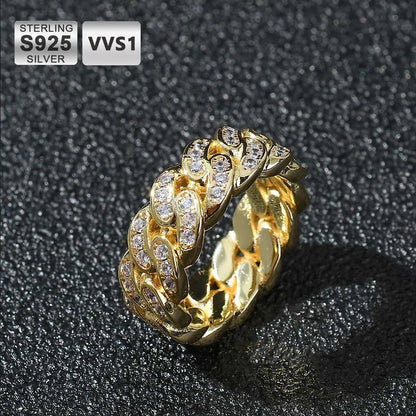 Sparkling VVS Diamond 925 Silver Ring Single Row Moissanite Cuban Ring For Women And Man Jewelry Dabfavshop