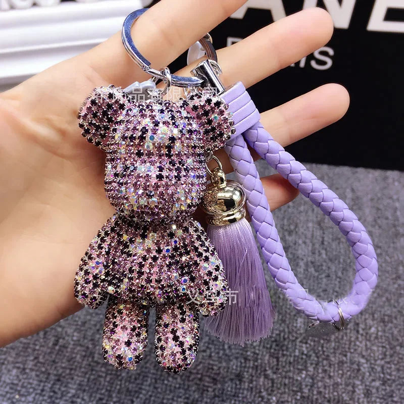Rhinestone Gloomy Bear Keychain Handmade Car Tassel Key Chain Ring Holder Pendant Bag Charm for Women Dabfavshop
