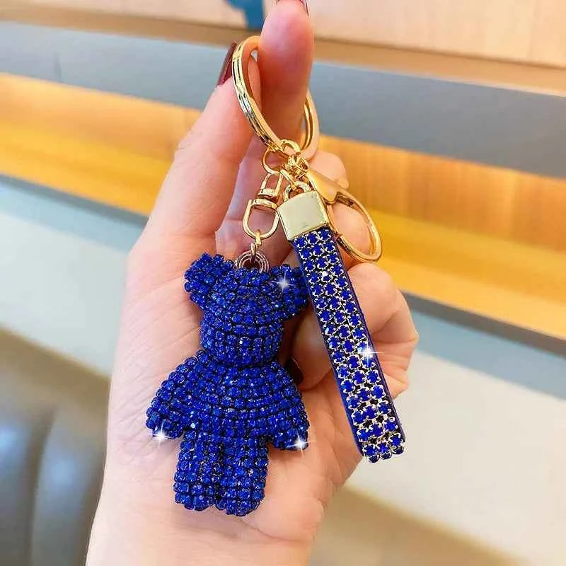 Rhinestone Bear Keychain Pendant Handmade Metal Keyring for Women Men Car Anime Animal Themed Accessory Unisex Key Chain Gift