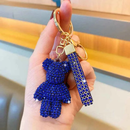 Rhinestone Bear Keychain Pendant Handmade Metal Keyring for Women Men Car Anime Animal Themed Accessory Unisex Key Chain Gift