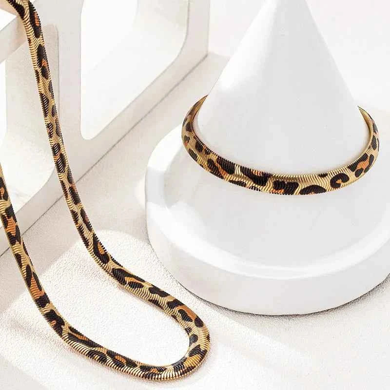 Leopard Print Snake Bracelet Necklace Set