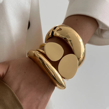 6 Styles Geometric Gold Color Cuff Spring Bangles Wide Hand Bracelets Dabfavshop
