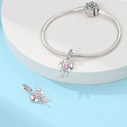 925 Sterling Silver Charms Beads Pink Zircon Bow Tie Dabfavshop
