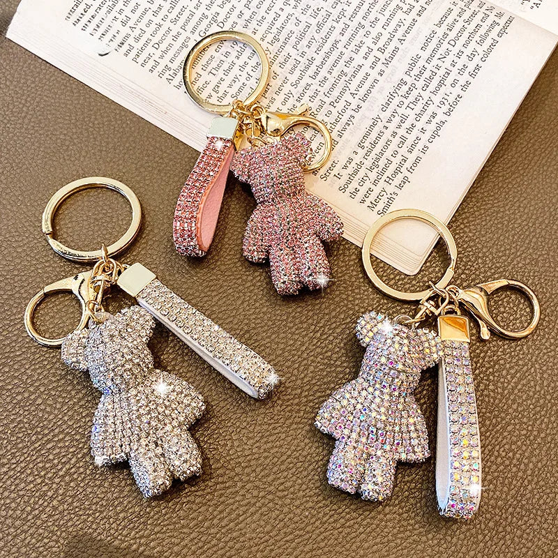 Rhinestone Bear Keychain Pendant Handmade Metal Keyring for Women Men Car Anime Animal Themed Accessory Unisex Key Chain Gift Dabfavshop