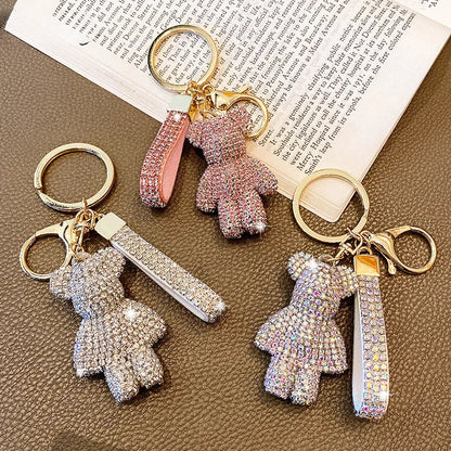 Rhinestone Bear Keychain Pendant Handmade Metal Keyring for Women Men Car Anime Animal Themed Accessory Unisex Key Chain Gift Dabfavshop