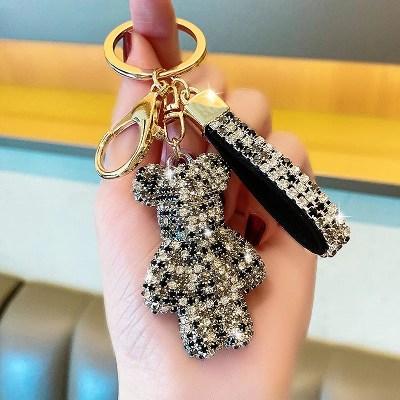 Rhinestone Bear Keychain Pendant Handmade Metal Keyring for Women Men Car Anime Animal Themed Accessory Unisex Key Chain Gift Dabfavshop