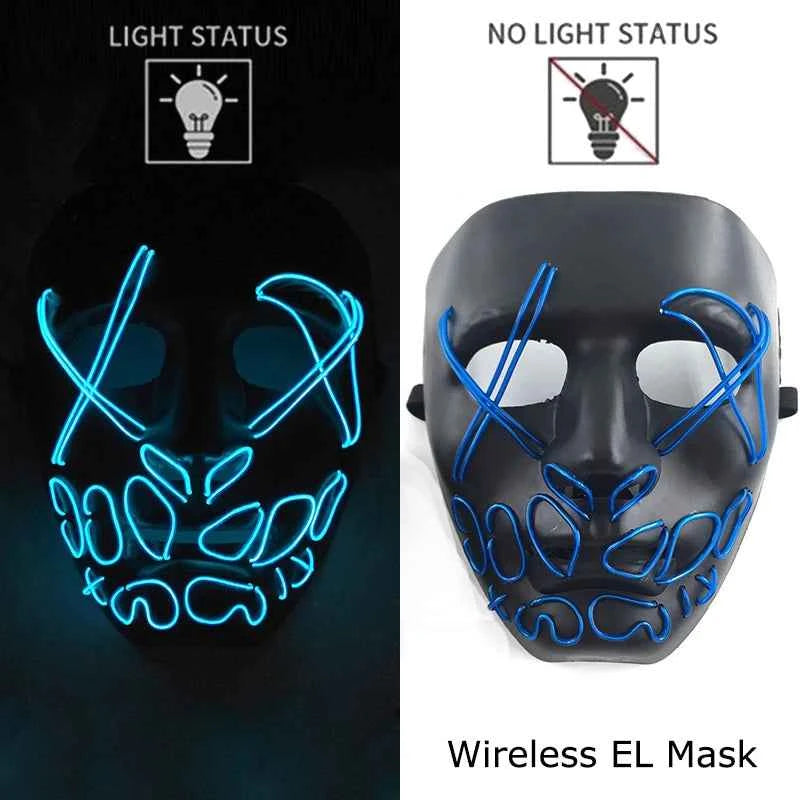 Neon LED Halloween Purge Mask Wireless Masquerade Party Light-up Horror Mask Glowing Multicolor Full Face Adult Mask for Halloween Dabfavshop