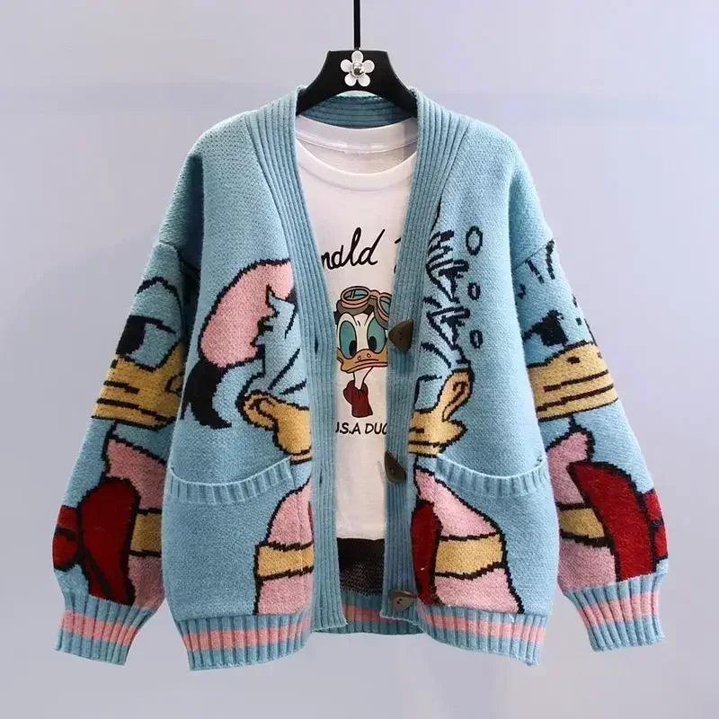 Disney Knitted Cardigan Donald Cartoon Sweaters for Women - Dabfavshop