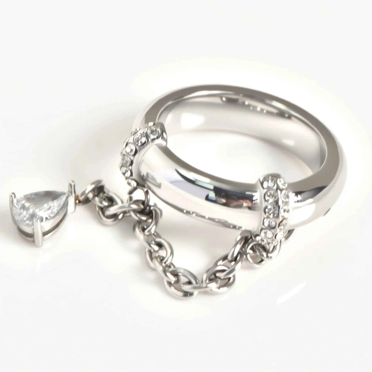 Stainless Steel 18k Gold Plated Tassel Drop Zircon Pendant Cz Stone Rings