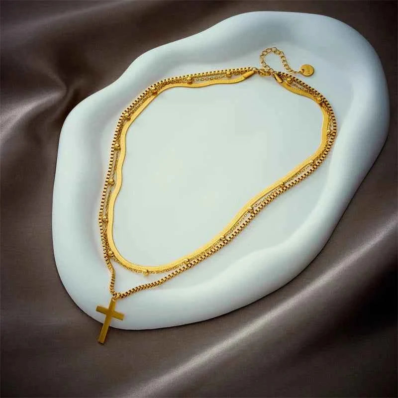 Stainless Steel Gold Color Cross Pendant Necklace