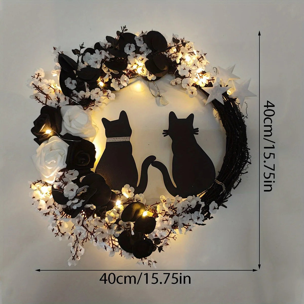 Black Cat Wreath Halloween Decor for Front Door/Window Dabfavshop