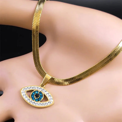 Vintage Crystal Evil Demon Eye Choker Necklaces for Women Stainless Steel Gold Plated Dabfavshop