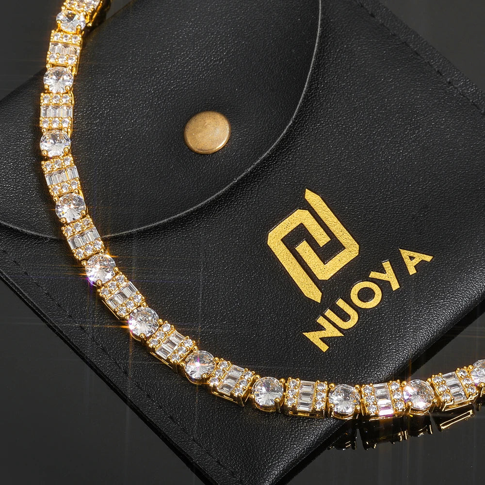 Iced Diamond Tennis Chain Silver Plated Brass Bling Circle Square Cubic Zirconia Necklace Dabfavshop