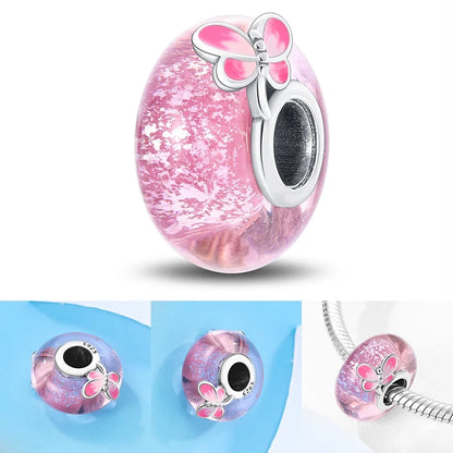 Colorful Flower Murano Glass Charm Fit Original Bracelet Necklace Heart 925 Sterling Silver Murano Glass Fine Jewelry Dabfavshop