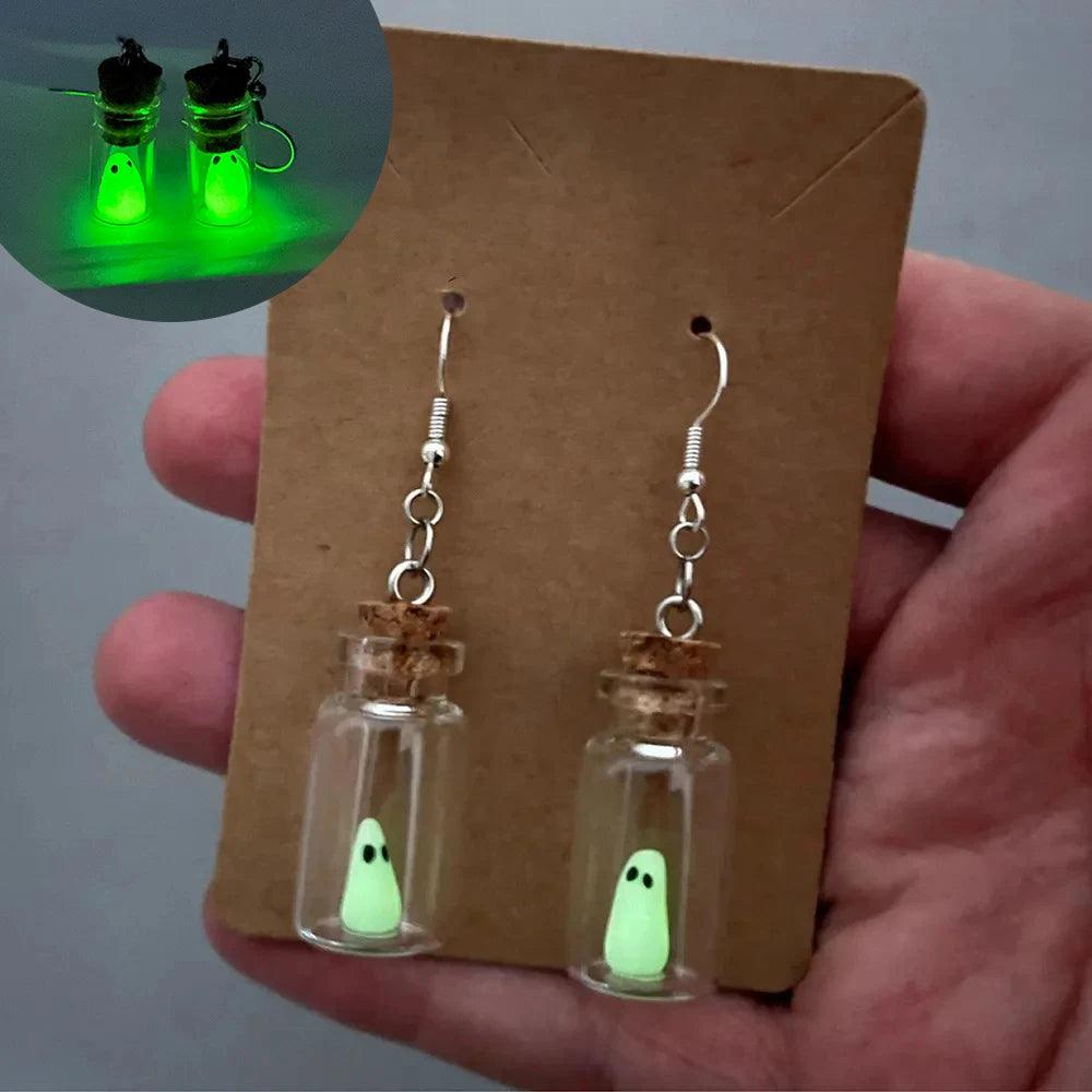 Glow In The Dark Ghost In Bottle Earrings - Dabfavshop