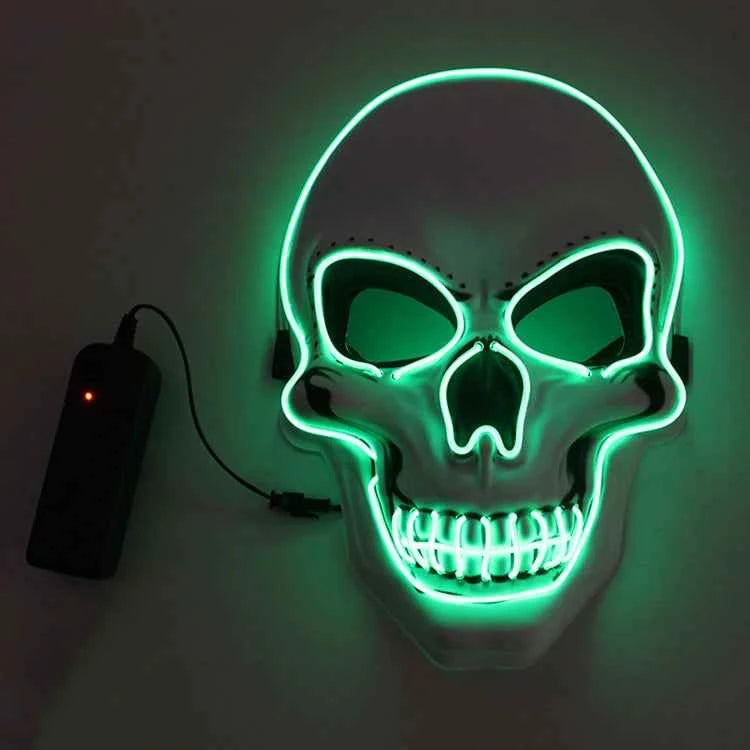 Halloween Horror Skull Mask LED Cold Light Full Face Cosplay Mask for Adults Luminous Party Decoration Adult Size Foam Paper