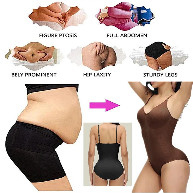 V Neck Spaghetti Strap Bodysuit Compression Shapewear Slimming Body Shaper - Dabfavshop