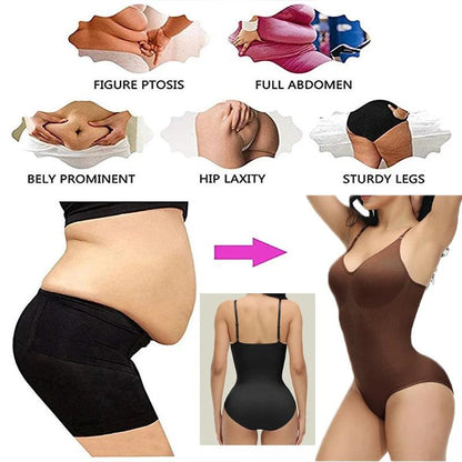 V Neck Spaghetti Strap Bodysuit Compression Shapewear Slimming Body Shaper - Dabfavshop