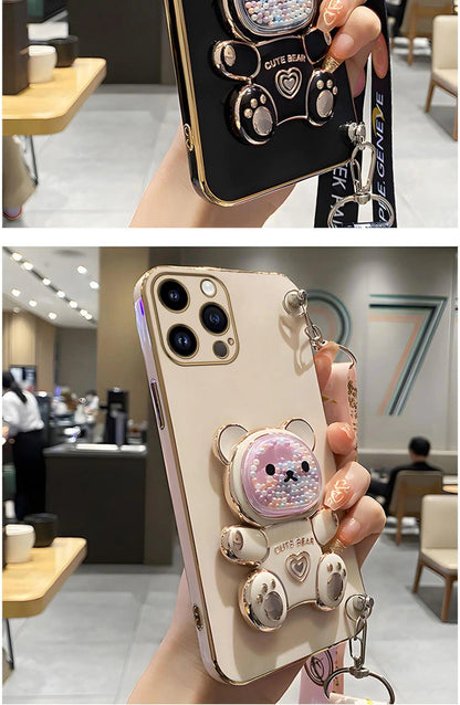 Strap and Quick Stand Cute Diamond Face Bear IPhone Case 11-14 Pro Max - Dabfavshop