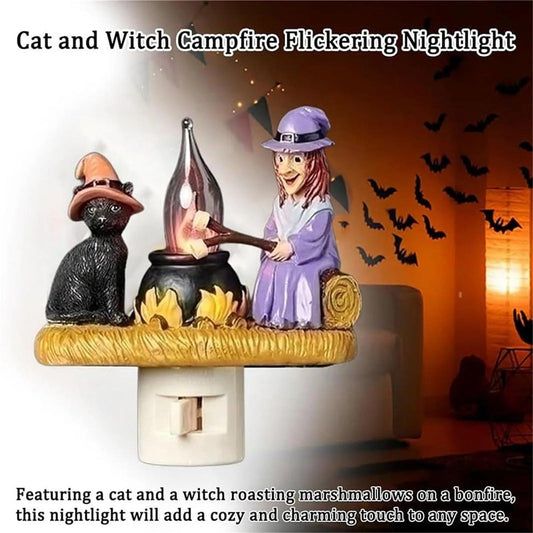 LED Cat And Witch Campfires Flickering Nightlight - Dabfavshop