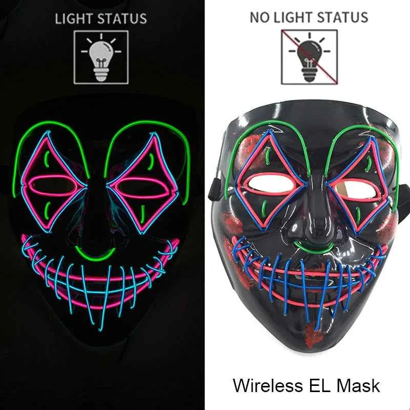Neon LED Halloween Purge Mask Wireless Masquerade Party Light-up Horror Mask Glowing Multicolor Full Face Adult Mask for Halloween Dabfavshop