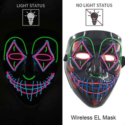 Neon LED Halloween Purge Mask Wireless Masquerade Party Light-up Horror Mask Glowing Multicolor Full Face Adult Mask for Halloween Dabfavshop