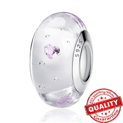 Colorful Flower Murano Glass Charm Fit Original Bracelet Necklace Heart 925 Sterling Silver Murano Glass Fine Jewelry Dabfavshop