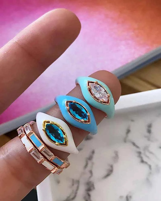New 4 color Enamel Marquise CZ Rings Adjustable Pave 5A Cubic Zirconia Gold Plated Color for Women Fashion Jewelry Anillos Mujer