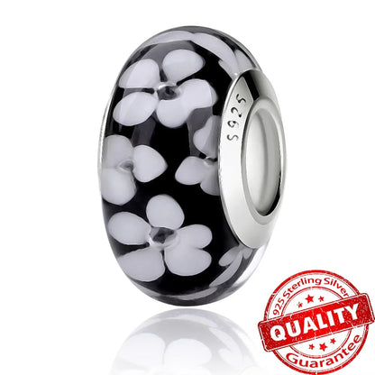 Colorful Flower Murano Glass Charm Fit Original Bracelet Necklace Heart 925 Sterling Silver Murano Glass Fine Jewelry Dabfavshop