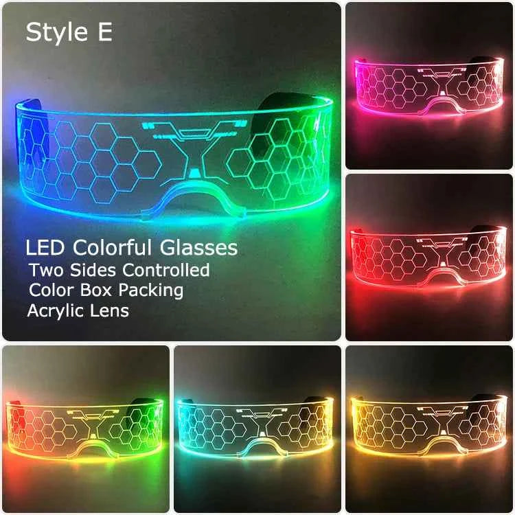 Acrylic LED Luminous Glasses Neon Light-Up Party Eyewear Unisex Glow Sunglasses for DJ Bar Halloween Christmas 12-Hour Glowing